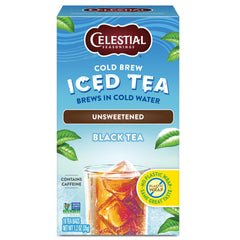 Celestial Seasonings Cold Brew unsweetened black tea bags ready for quick cold brewing.