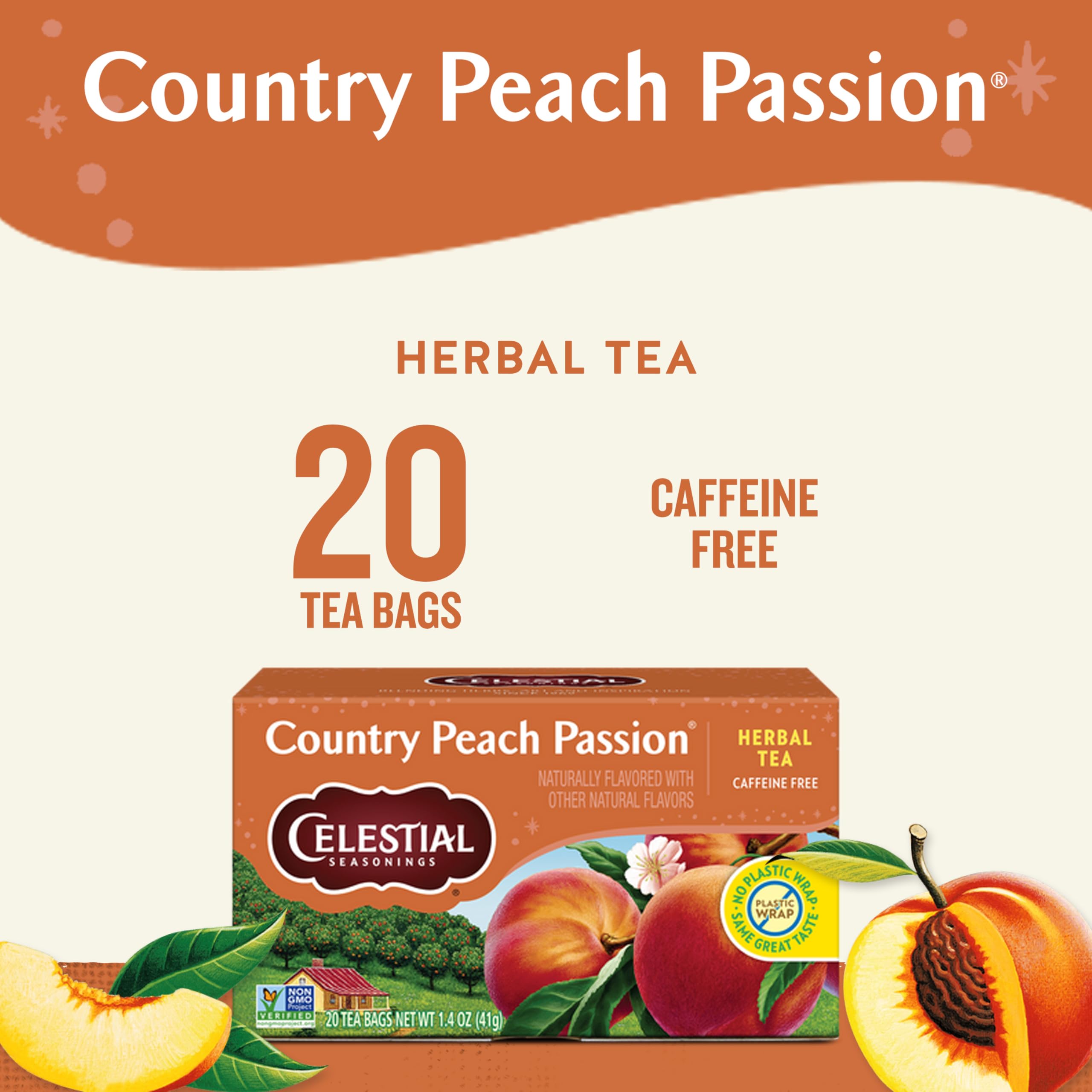 Celestial Seasonings Country Peach Passion in a cup releasing peach and chamomile aroma