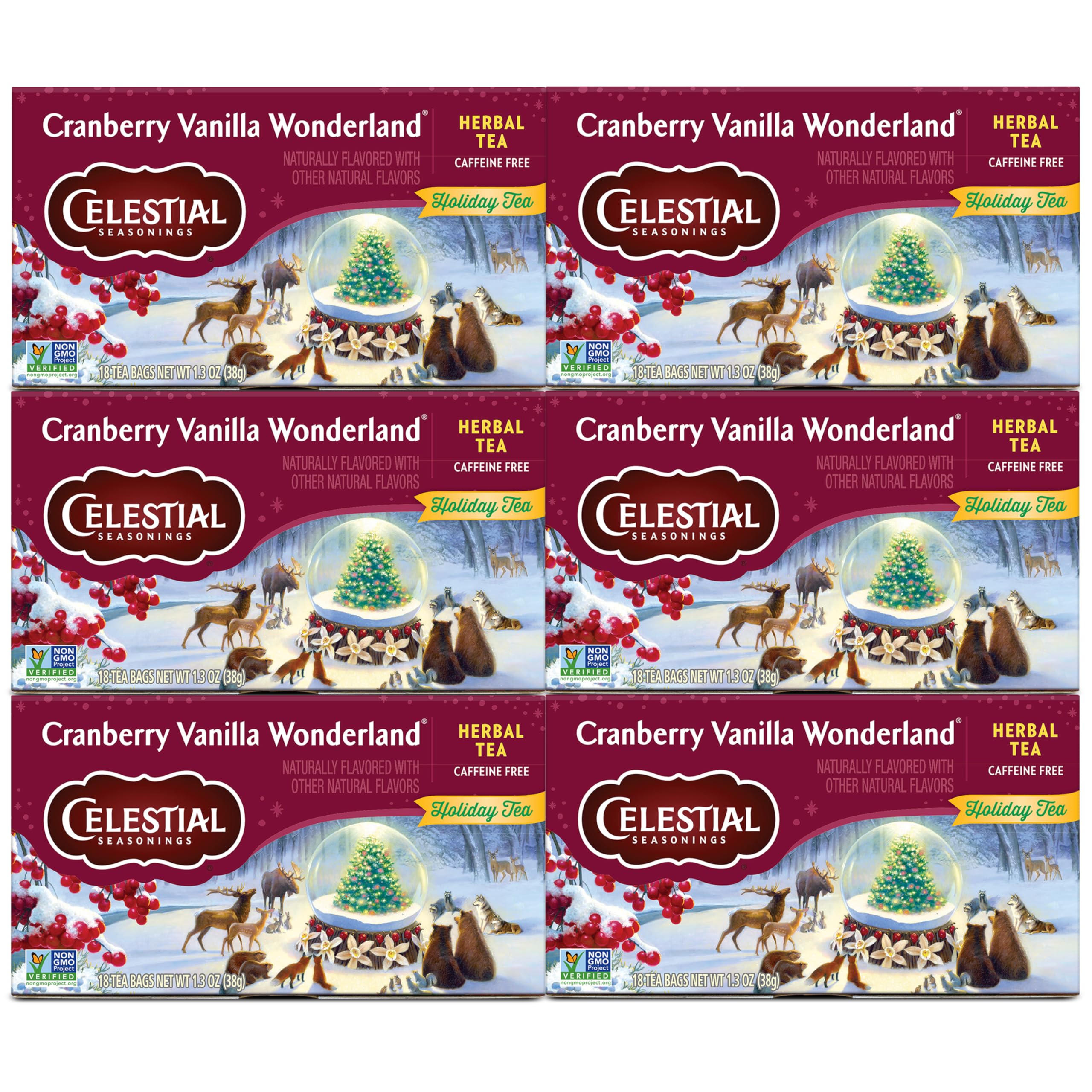 Celestial Seasonings Cranberry Vanilla Wonderland tea boxes ready for festive brew sessions