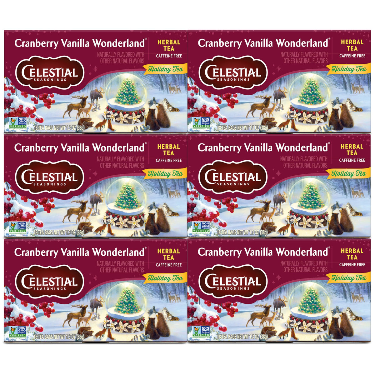 Celestial Seasonings Cranberry Vanilla Wonderland tea boxes ready for festive brew sessions