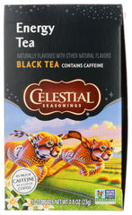 Celestial Seasonings Energy Black Tea bag highlights bold flavor to boost mornings.
