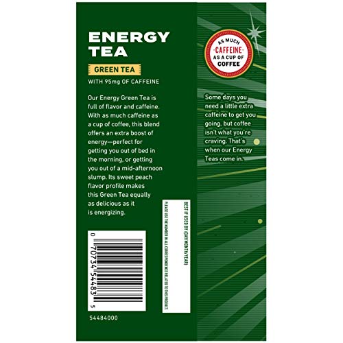 Celestial Seasonings Energy Green Tea cup with steam suggesting a quick energy lift.