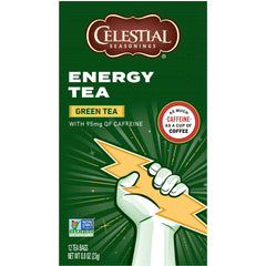 Celestial Seasonings Energy Green Tea ingredients panel notes gluten-free and Non-GMO features.