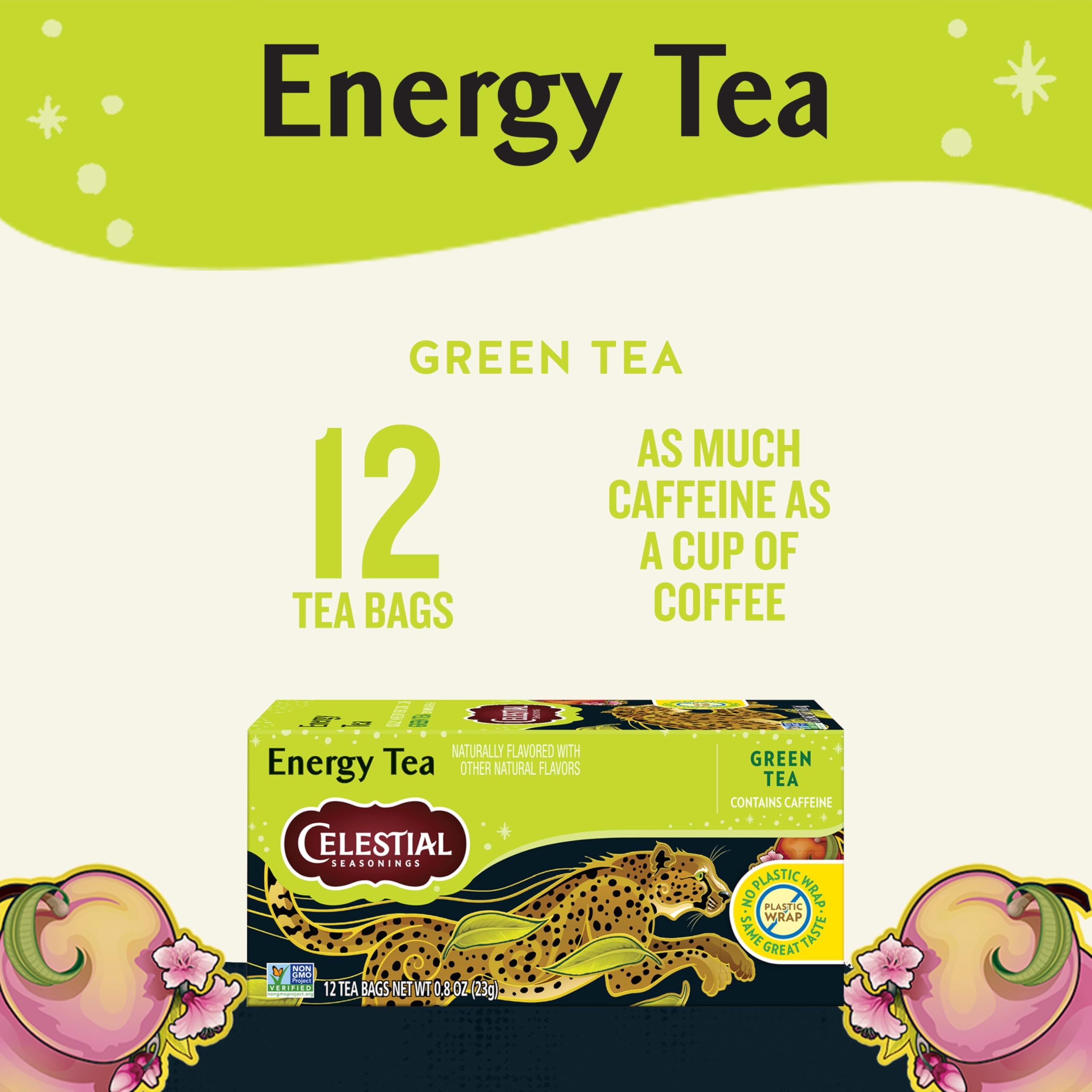 Celestial Seasonings Energy Green Tea tea bags ready for a quick energizing steep.