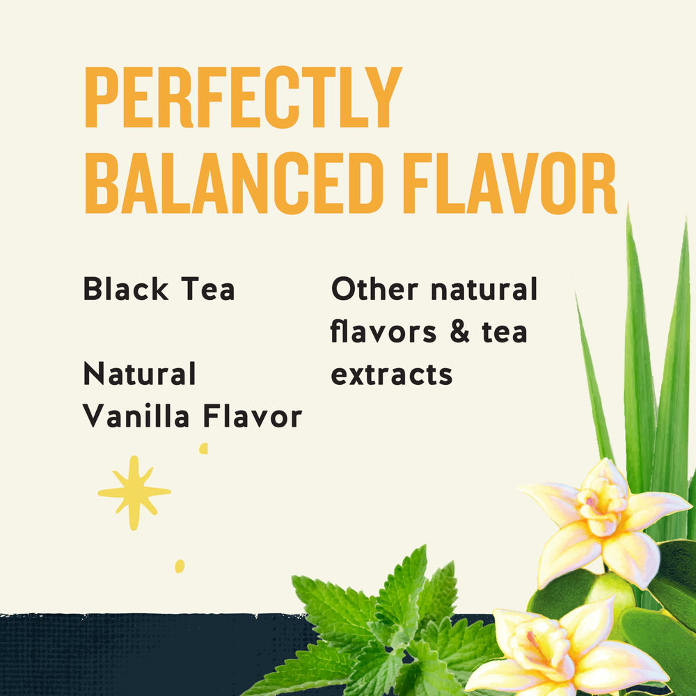 Vanilla aroma from Celestial Seasonings Energy Black Tea enhances the cup's fragrance.