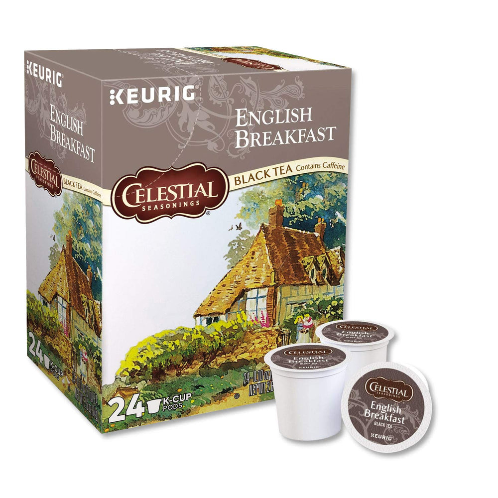 Steaming cup of Celestial Seasonings English Breakfast highlights robust aroma and full-bodied flavor