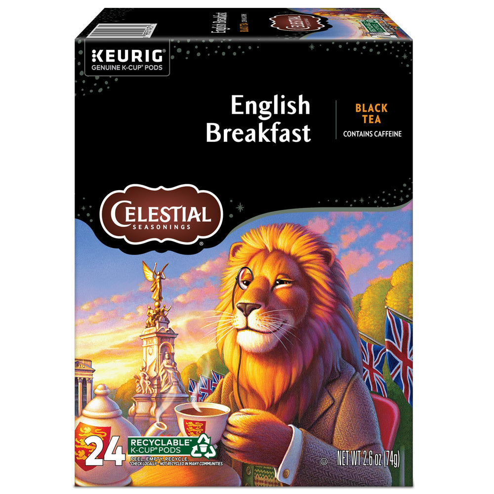 K Cup pod display with Celestial Seasonings English Breakfast for quick morning choices
