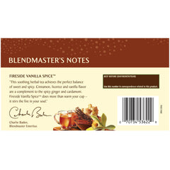 Celestial Seasonings Fireside Vanilla Spice ingredients show a warming spice blend.