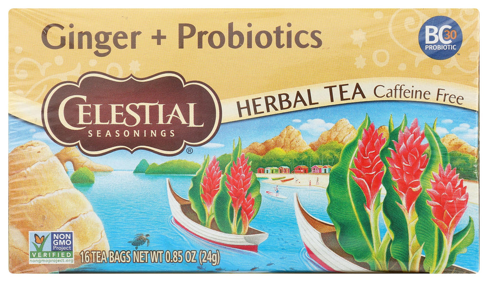 Celestial Seasonings Ginger & Probiotics Tea box ready for a cozy ritual