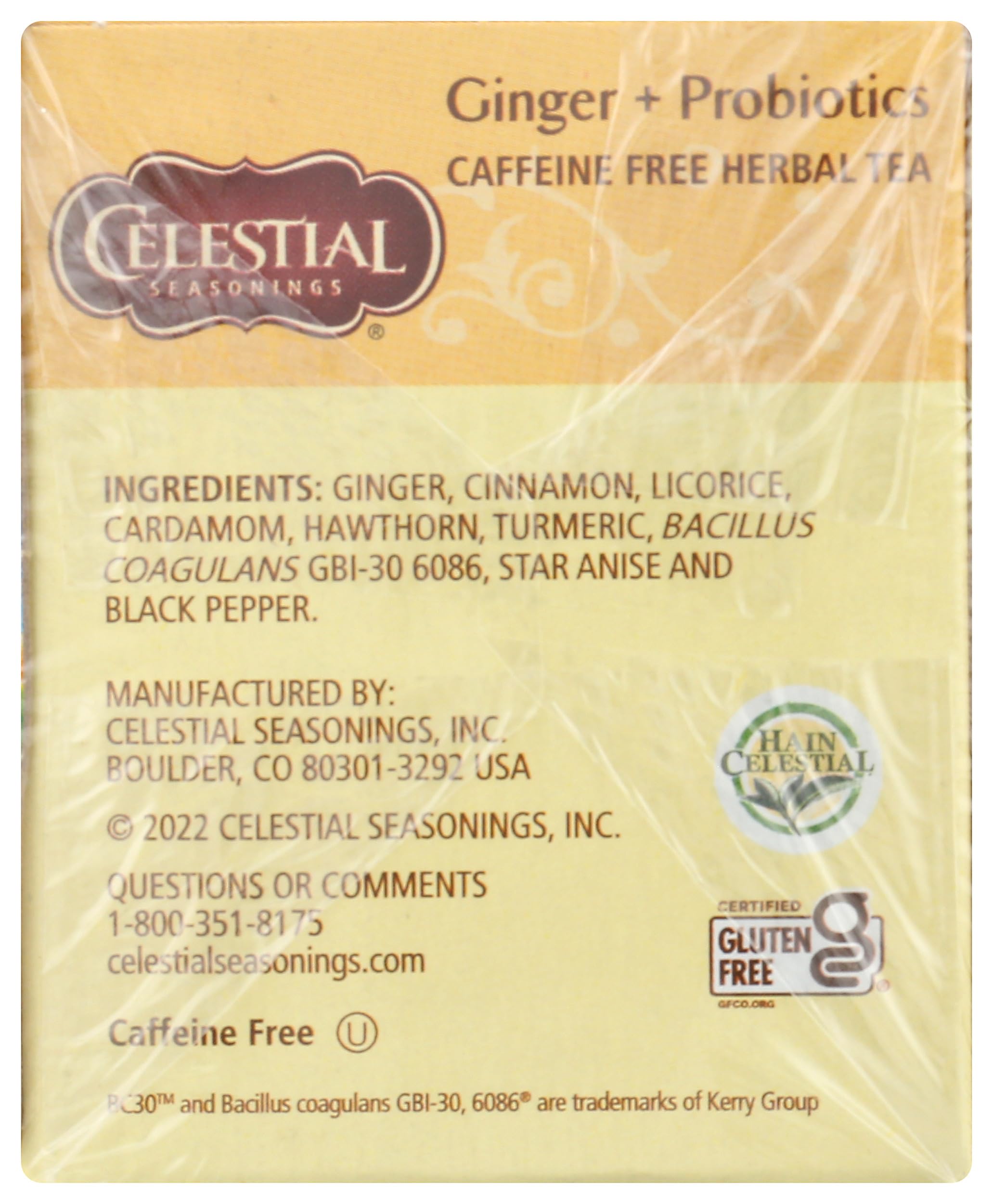 Fresh ginger root with Celestial Seasonings tea illustrating zesty flavor