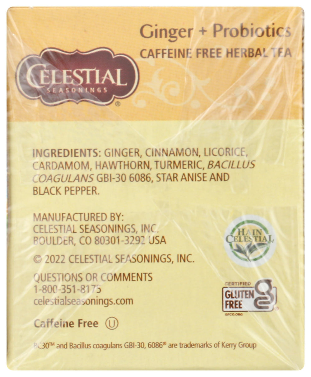 Fresh ginger root with Celestial Seasonings tea illustrating zesty flavor