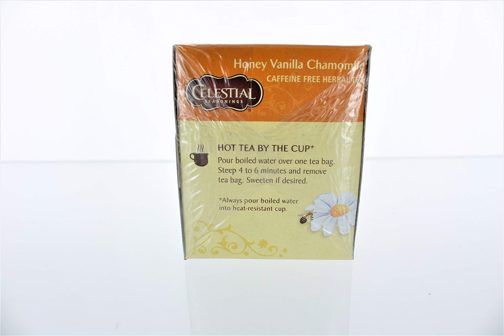 Cup of honey vanilla chamomile tea with steam inviting relaxation.