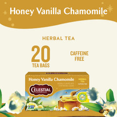 Celestial Seasonings Honey Vanilla Chamomile tea steeping in a mug for relaxation