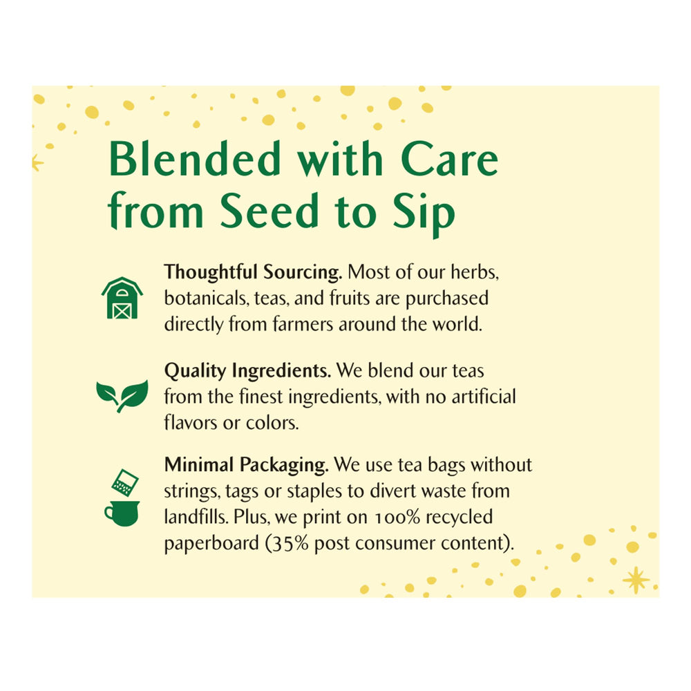 Celestial Seasonings Immune Support Green Tea eco-friendly packaging and recycling logo.