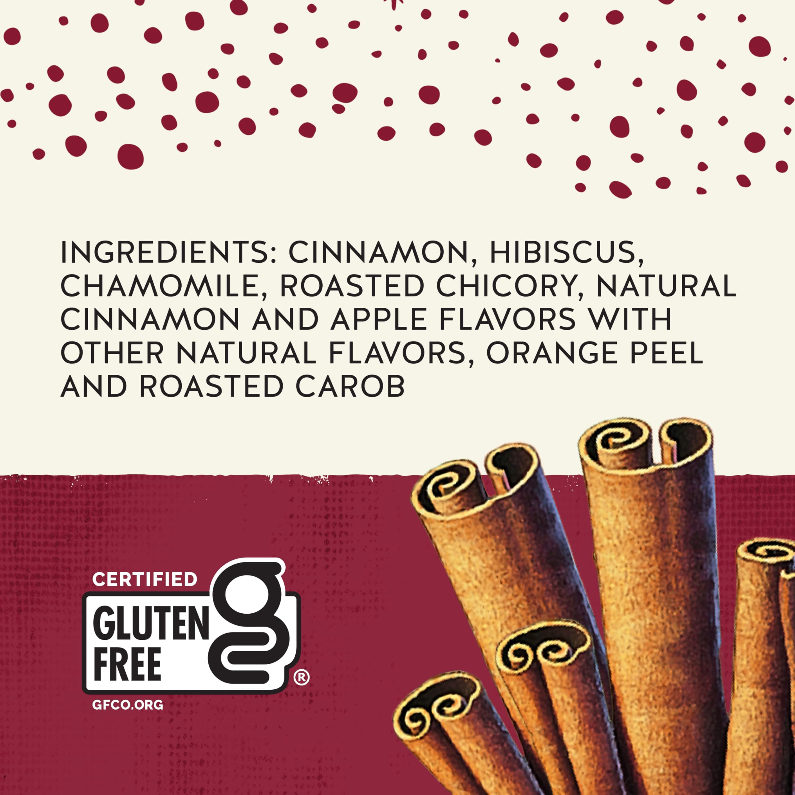 Blend of cinnamon and apple; Celestial Seasonings herbal tea ingredients.