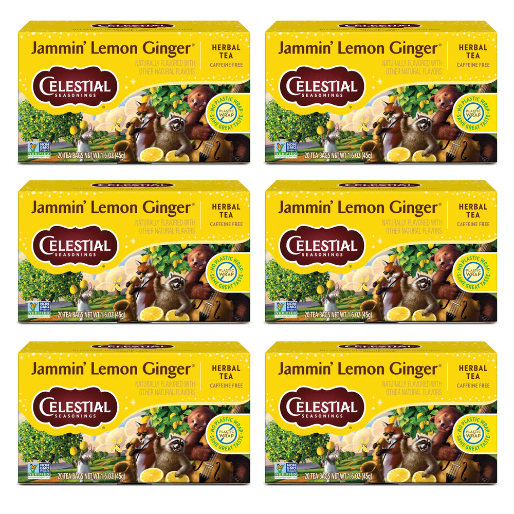 Celestial Seasonings Jammin' Lemon Ginger Tea cup showing bright aroma and soothing flavor