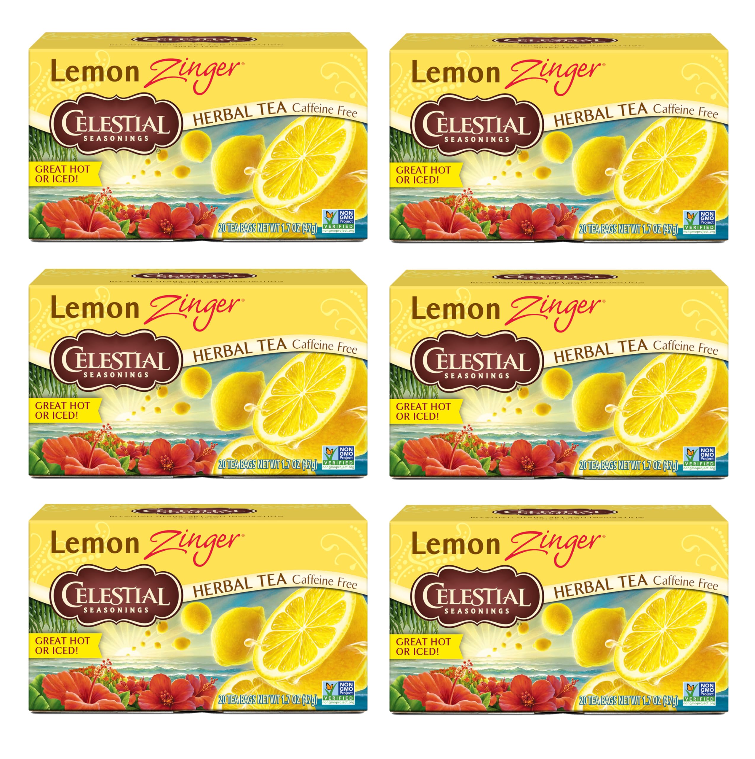 Celestial Seasonings Lemon Zinger tea bag steeping for a comforting hot cup