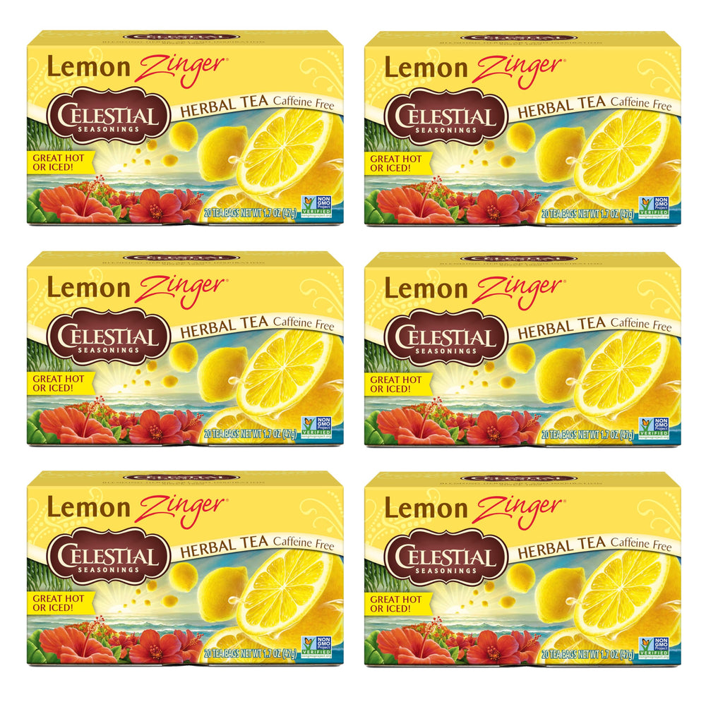 Celestial Seasonings Lemon Zinger tea bag steeping for a comforting hot cup
