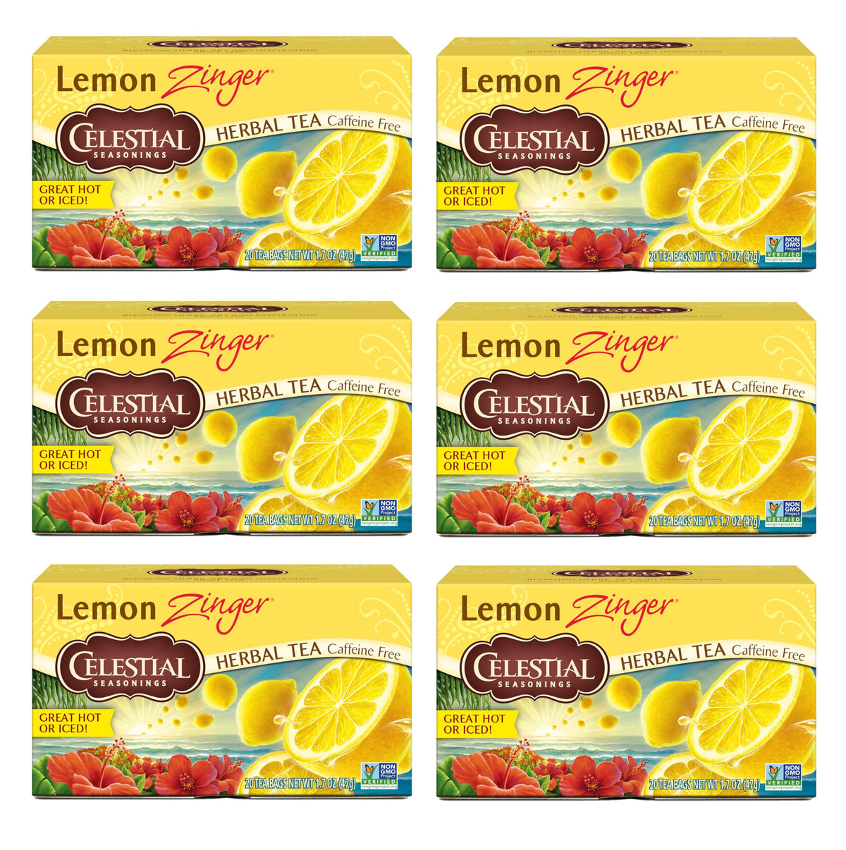 Celestial Seasonings Lemon Zinger tea bag steeping for a comforting hot cup