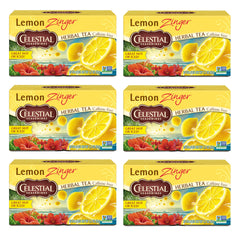 Celestial Seasonings Lemon Zinger tea bag steeping for a comforting hot cup