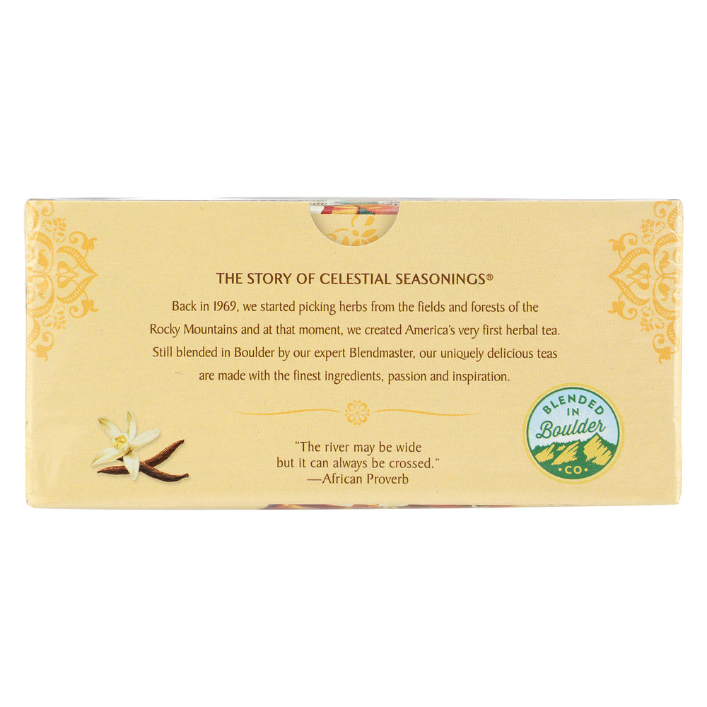 Packaging of Celestial Seasonings Madagascar Vanilla Rooibos highlights compact design.