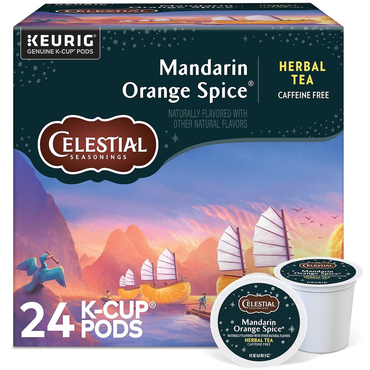 Celestial Seasonings Mandarin Orange Spice K-Cup pods ready for a quick flavorful cup