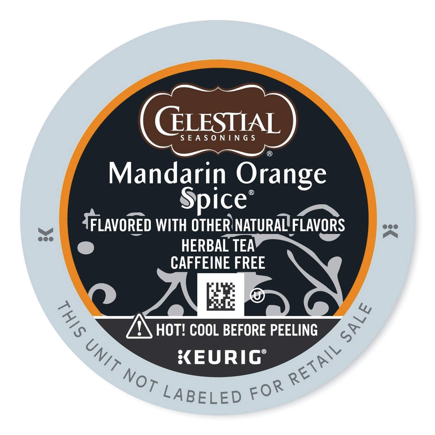 Celestial Seasonings Mandarin Orange Spice tea pack shot showing caffeine-free herbal brew option