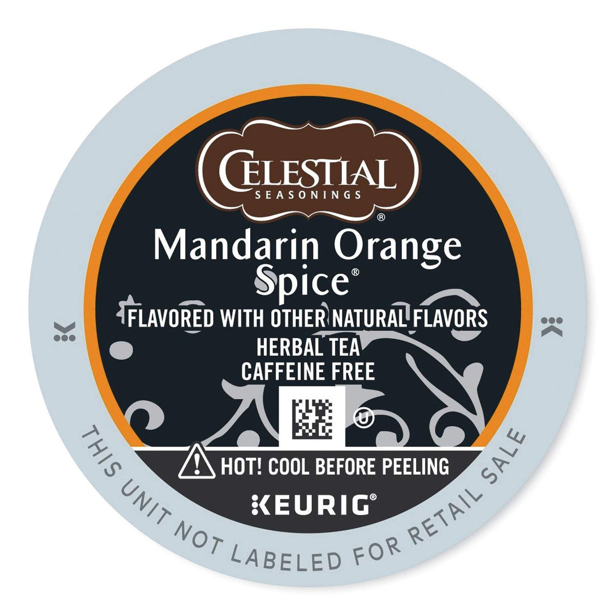 Celestial Seasonings Mandarin Orange Spice tea pack shot showing caffeine-free herbal brew option