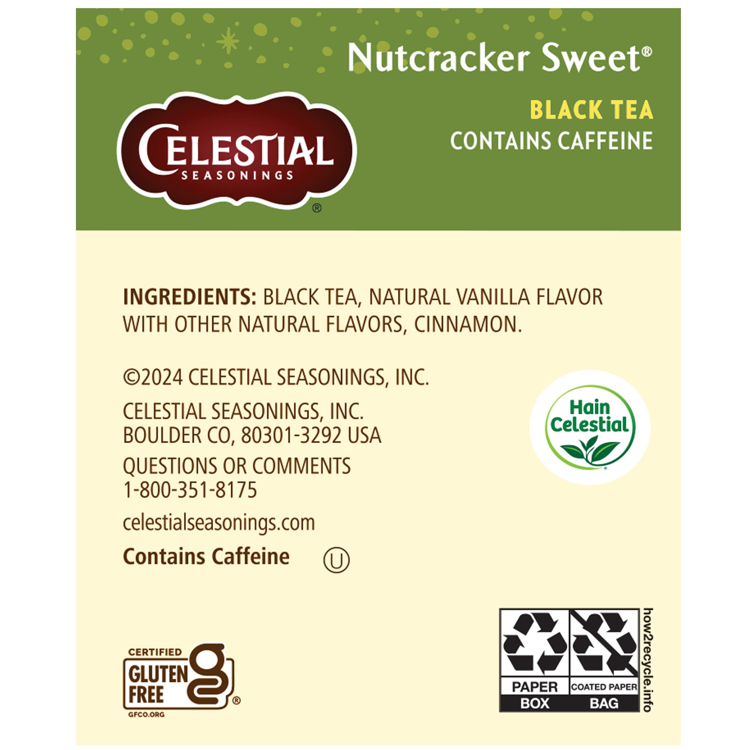 Celestial Seasonings packaging artwork with whimsical Nutcracker design enhances kitchen decor.