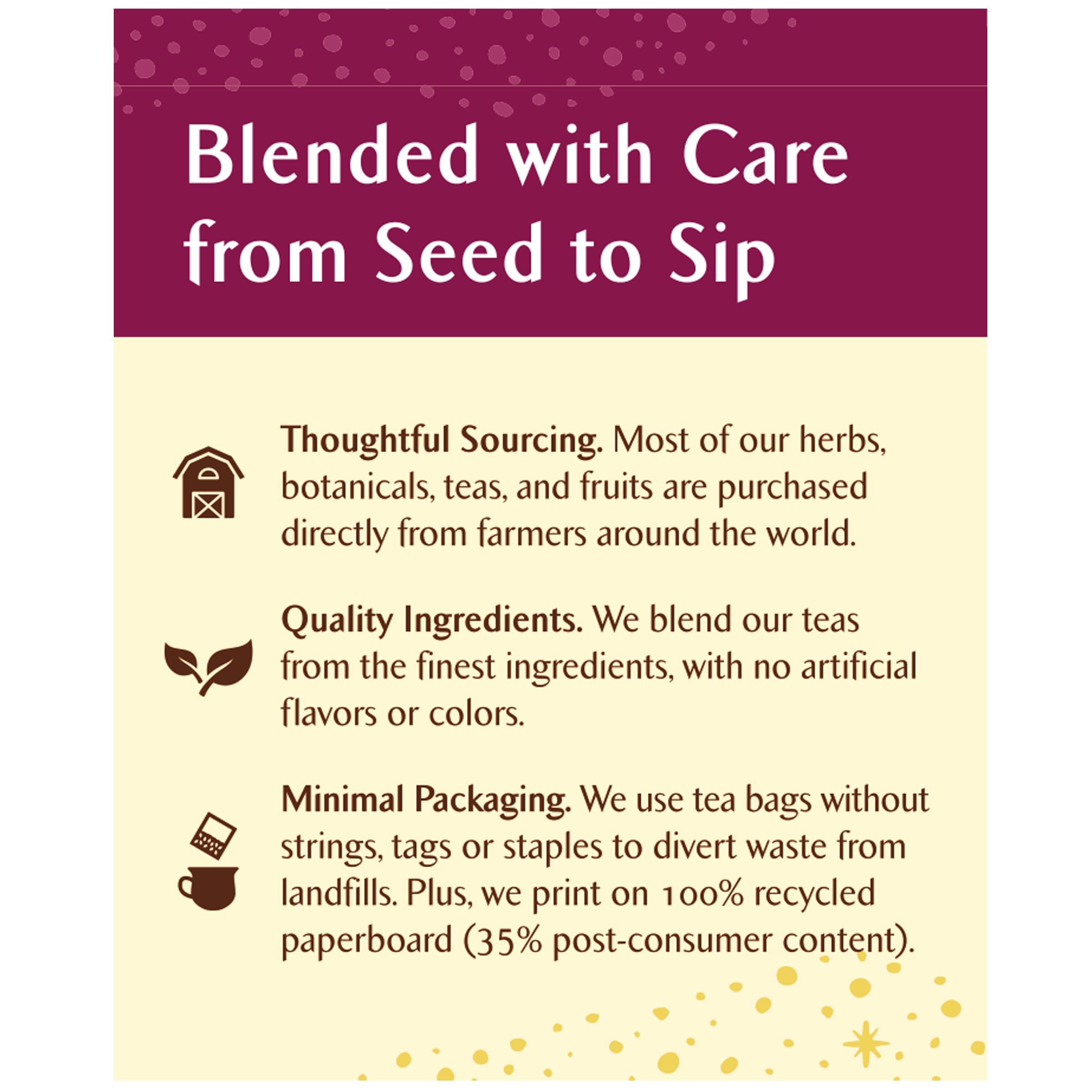 Celestial Seasonings packaging made with recycled boxes to reduce waste.