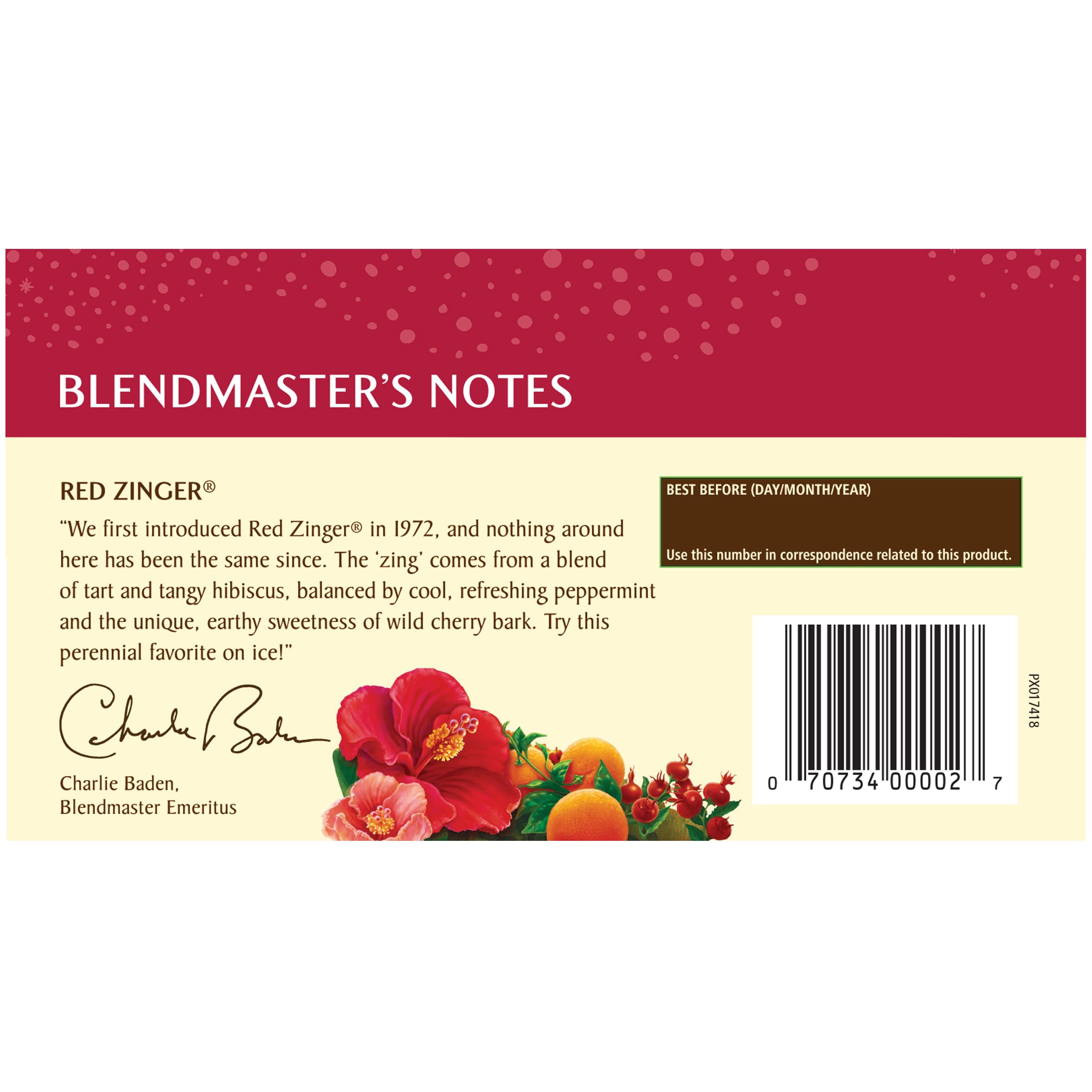 Celestial Seasonings Red Zinger tea bags in a cup, bright and comforting
