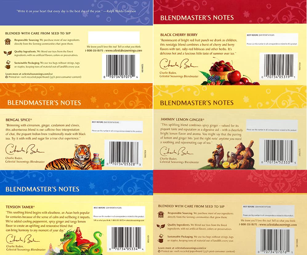 Celestial Seasonings six-flavor herbal tea collection on display for tasting