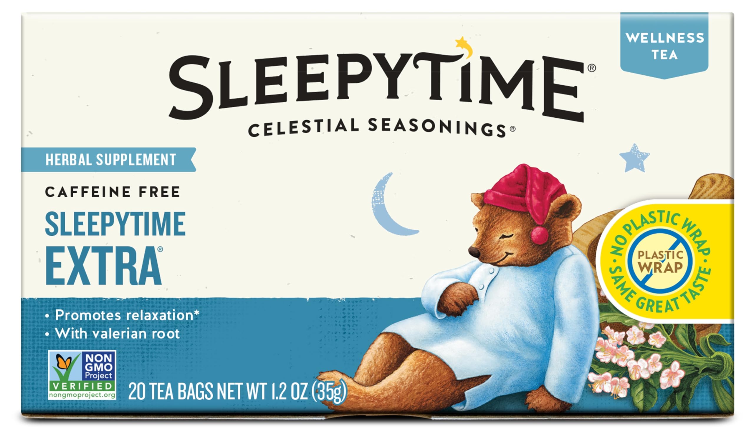 Celestial Seasonings Sleepytime Extra tea bags ready for a calming bedtime ritual.