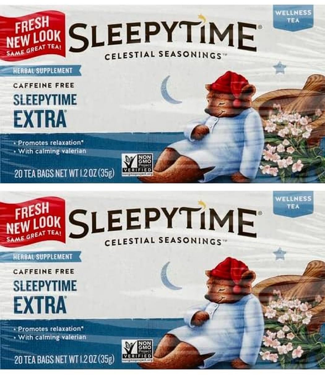 Celestial Seasonings Sleepytime Extra front box view, a caffeine-free evening option