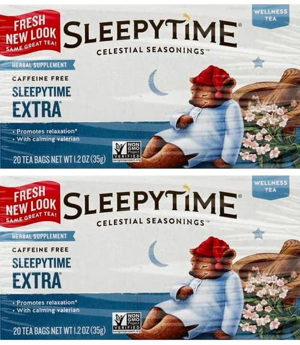 Celestial Seasonings Sleepytime Extra front box view, a caffeine-free evening option