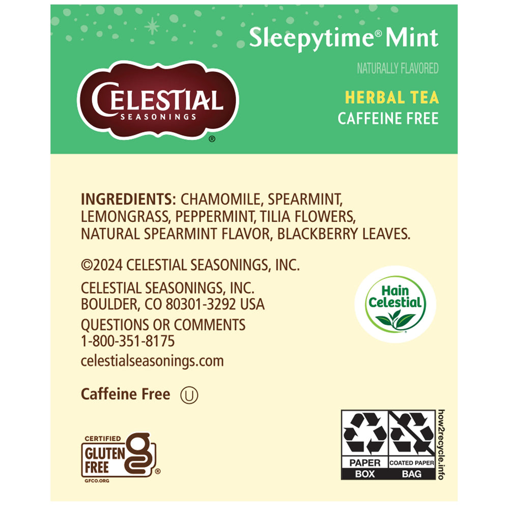 Sleepytime Mint tea line, caffeine-free for evening relaxation.