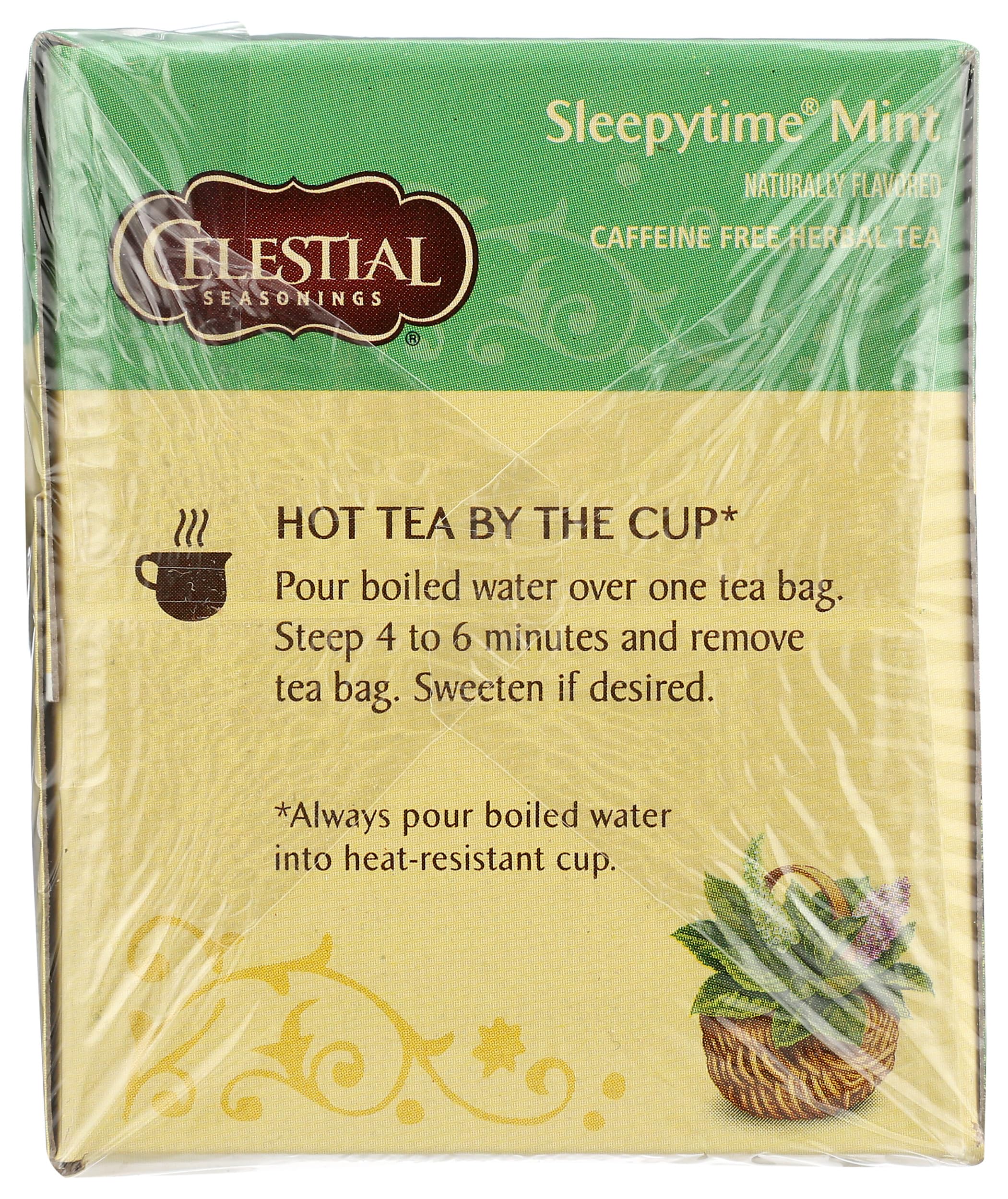 Brewing Sleepytime Mint in a glass, releasing a soothing aroma.