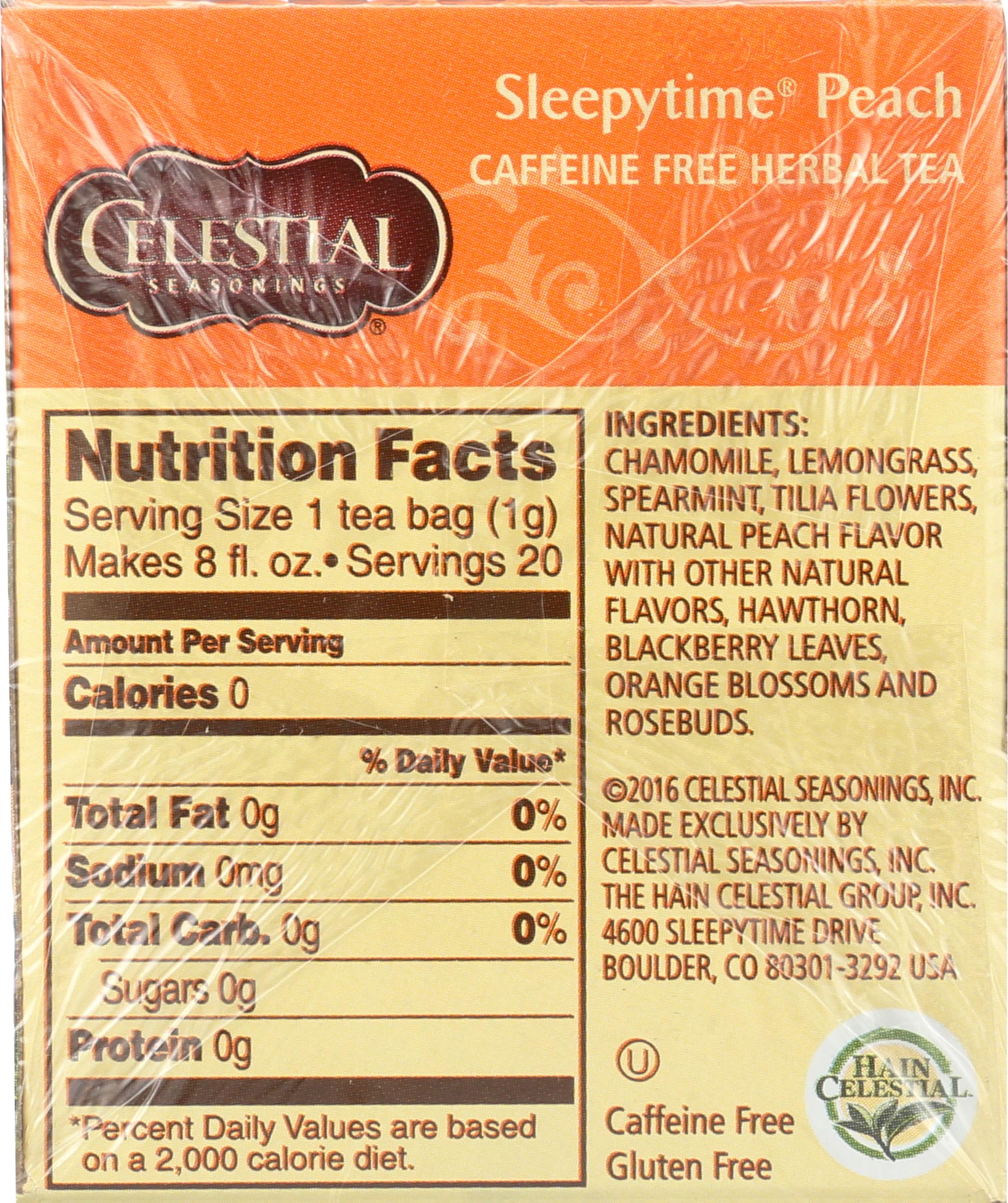 No artificial colors or preservatives in Sleepytime Peach blend