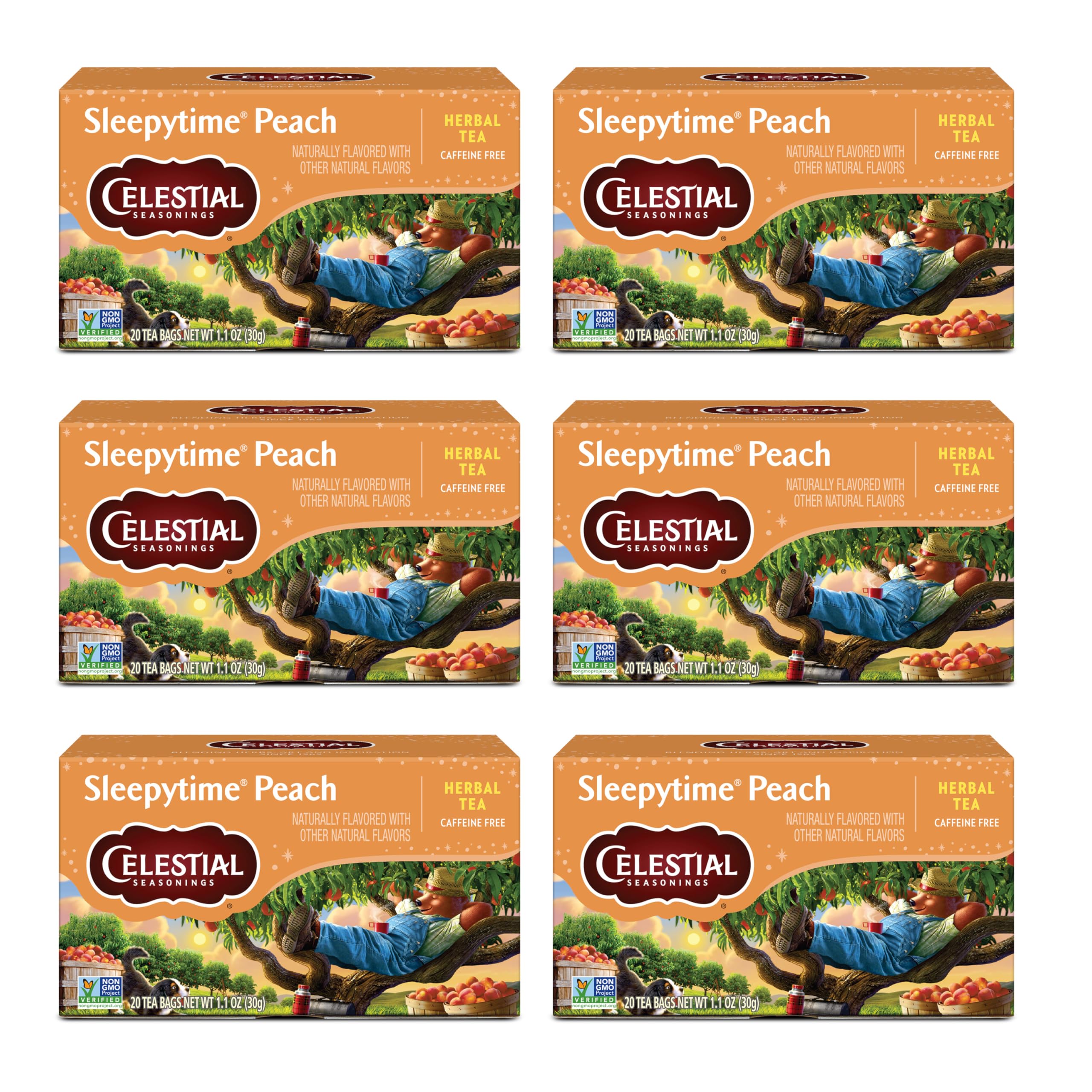 Celestial Seasonings Sleepytime Peach tea box front highlighting peach flavor