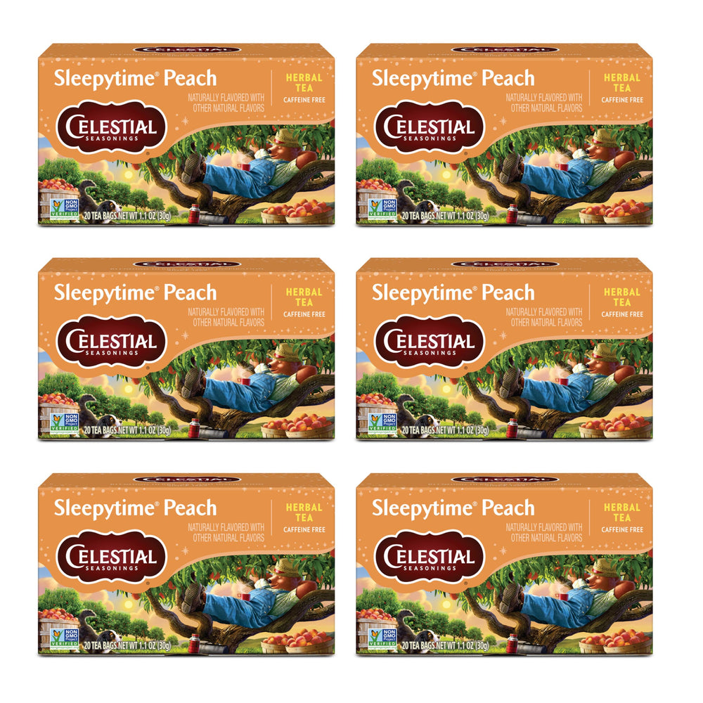 Celestial Seasonings Sleepytime Peach tea box front highlighting peach flavor