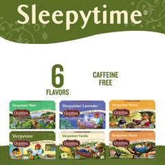Sleepytime tea bags steeping to release mint and chamomile notes for calm
