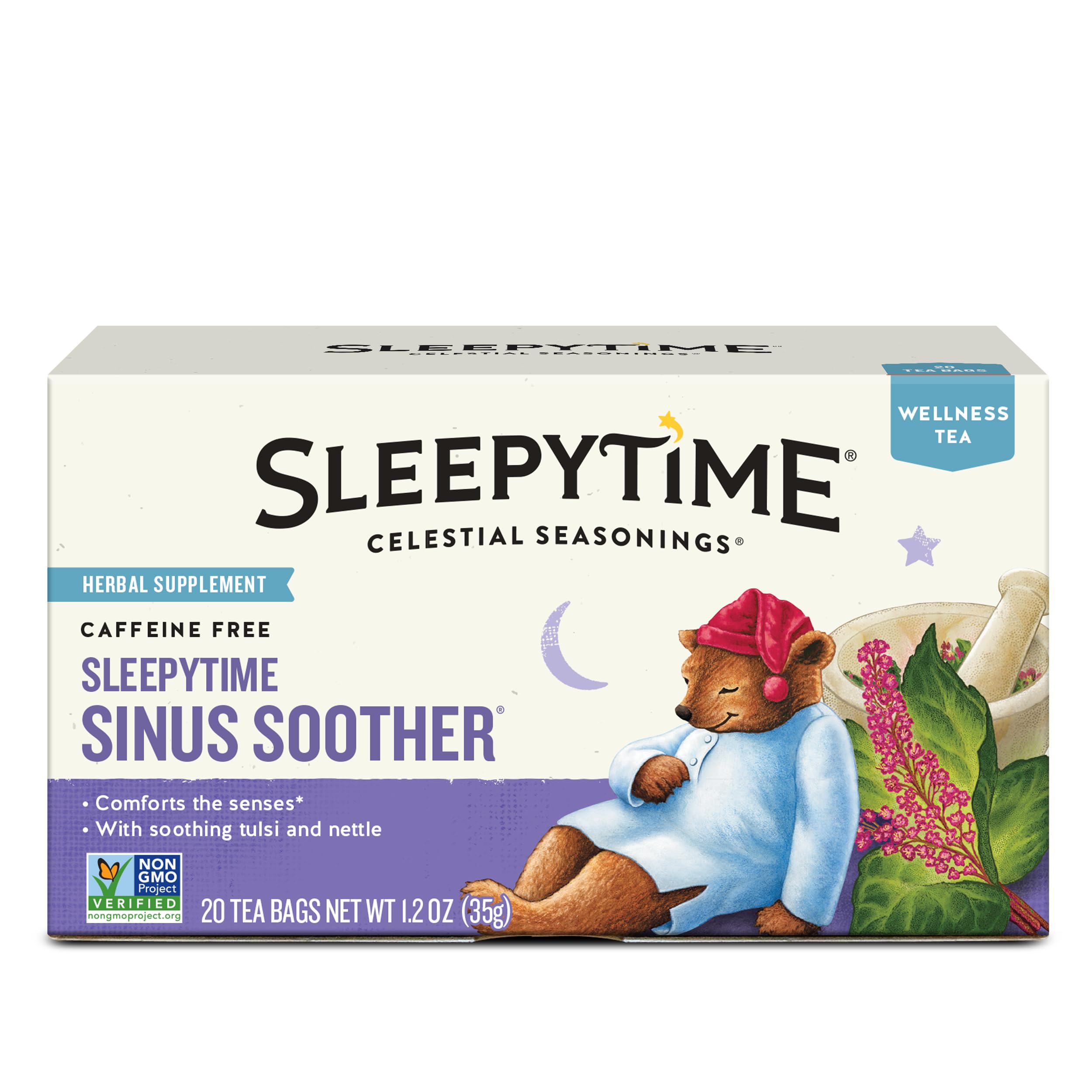 Celestial Seasonings Sleepytime Tea front box evokes a calming bedtime ritual