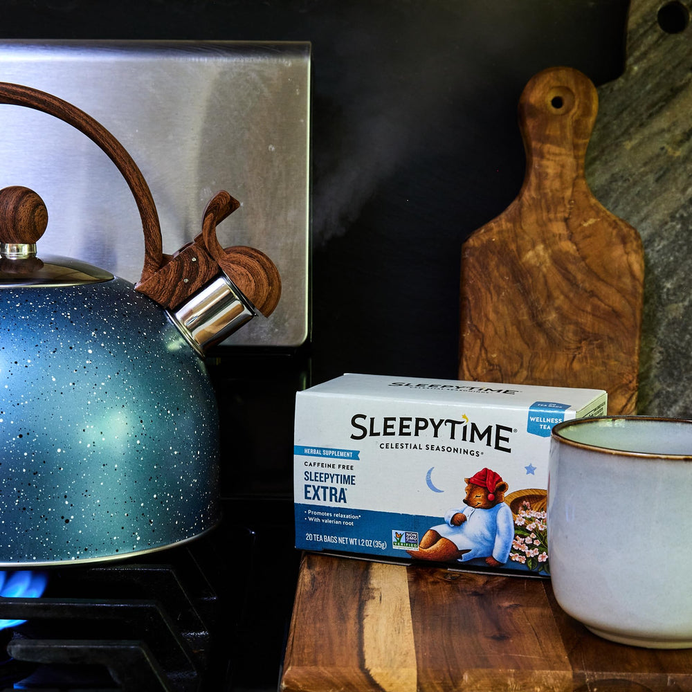 Celestial Seasonings Sleepytime Throat Tamer tea provides a gentle, comforting sip.