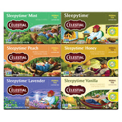 Celestial Seasonings Sleepytime variety-pack box for a caffeine-free bedtime routine