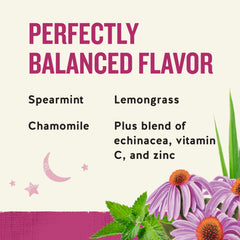Celestial Seasonings Sleepytime Wellness ingredients closeup with echinacea, vitamin C, zinc and elderberry
