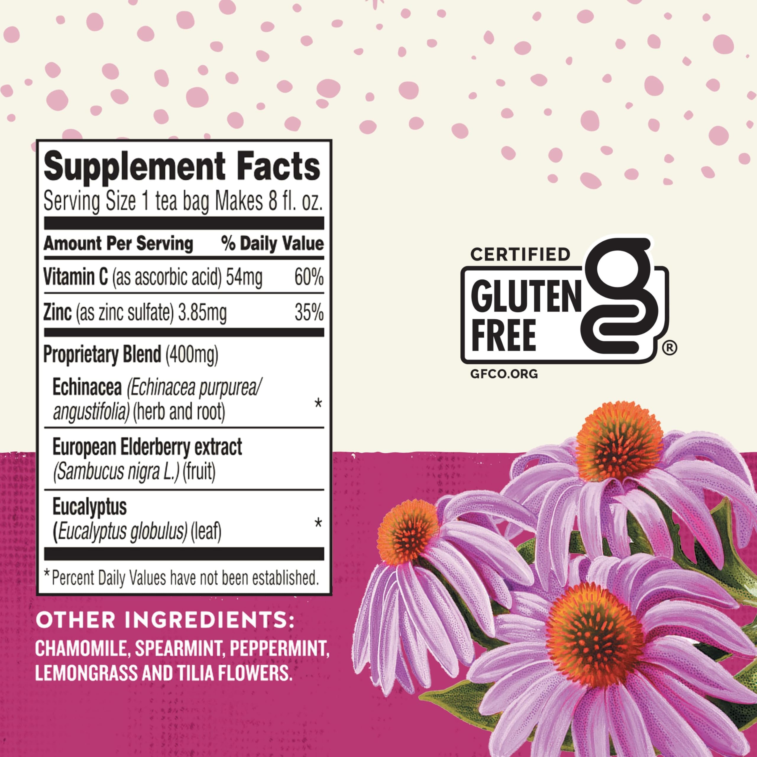 Sleepytime Wellness tea bags closeup highlighting echinacea and vitamin C benefits