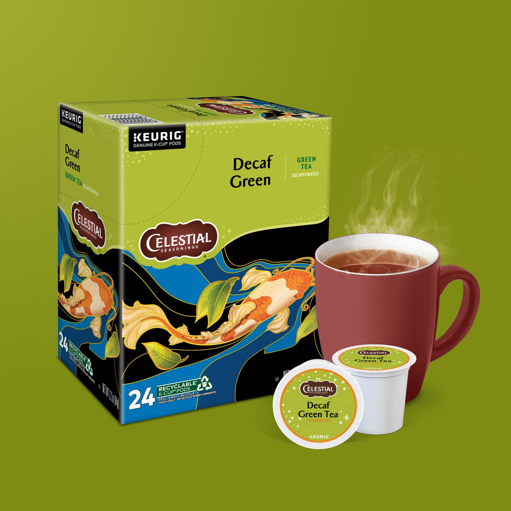 Celestial Seasonings steaming cup in an evening setting