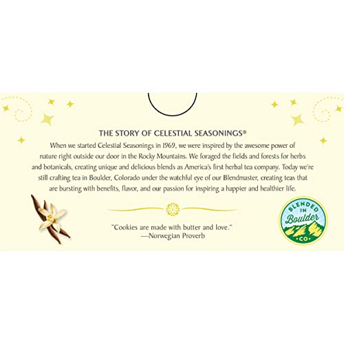 A warm cup of Celestial Seasonings Sugar Cookie Sleigh Ride tea with soothing aroma.