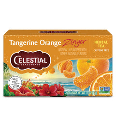 Celestial Seasonings Tangerine Orange Zinger box of tea bags ready for steeping