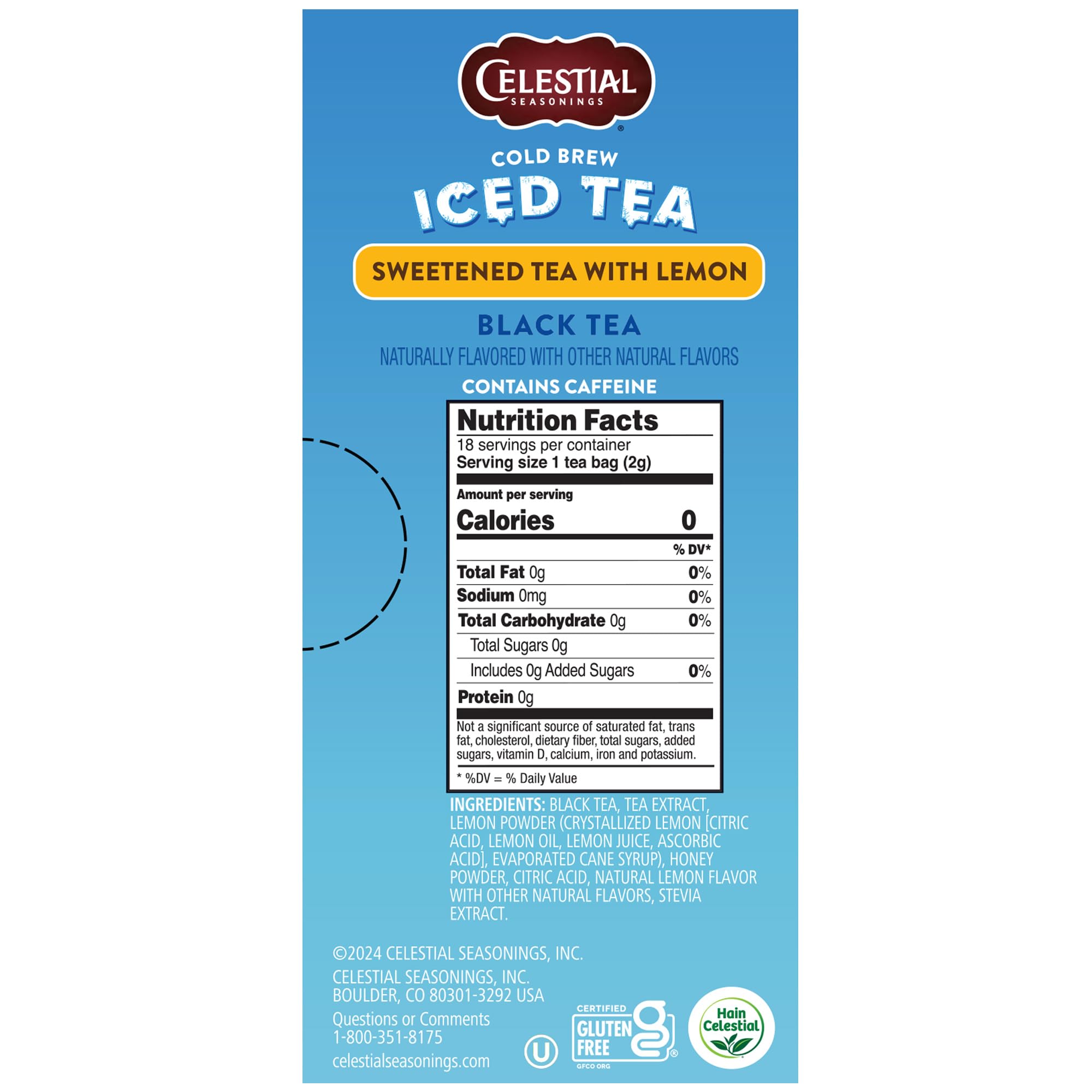 Celestial Seasonings tea granules dissolve easily in cold water for fast flavor.